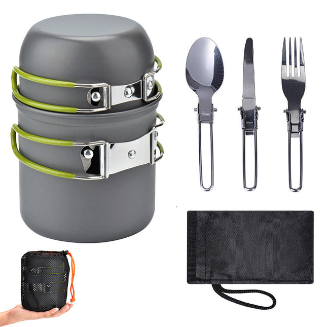 Green and Grey Compact Outdoor Camping Cookware Set with 410 Stainless