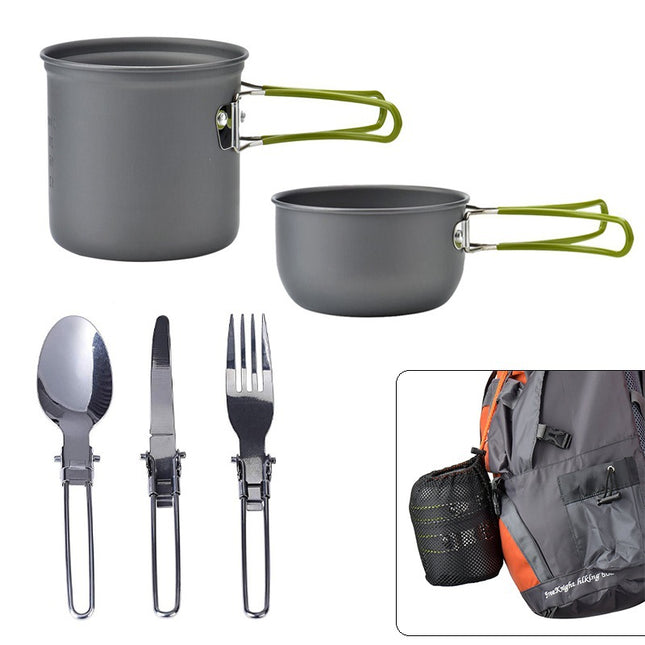 Green and Grey Compact Outdoor Camping Cookware Set with 410 Stainless