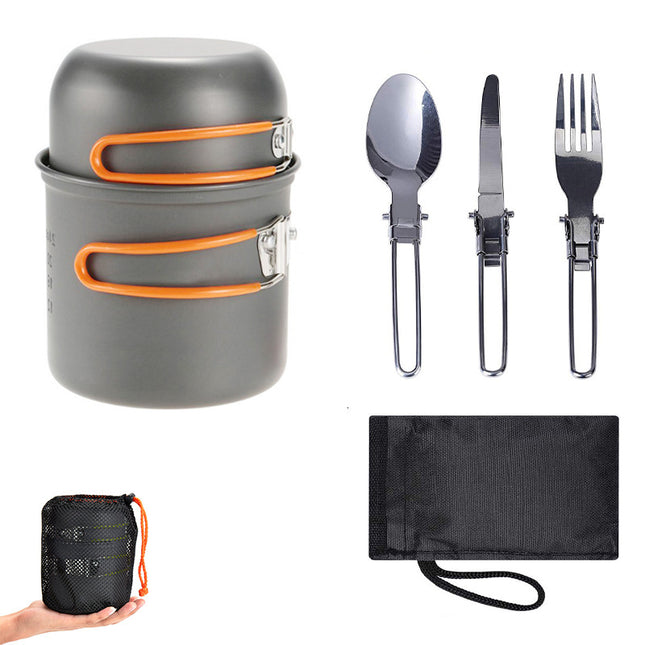 Orange and Grey Compact Outdoor Camping Cookware Set with 410