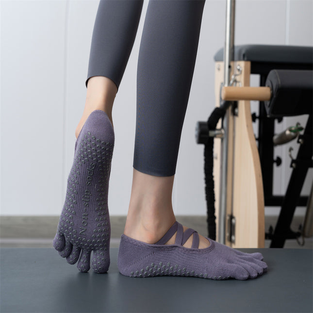 2 Pcs Purple Non-Slip Yoga Pilates Socks with Toe (Slip Silicone Grip)