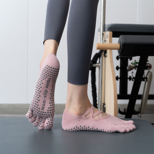 2 Pcs Pink Non-Slip Yoga Pilates Socks with Toe (Slip Silicone Grip)