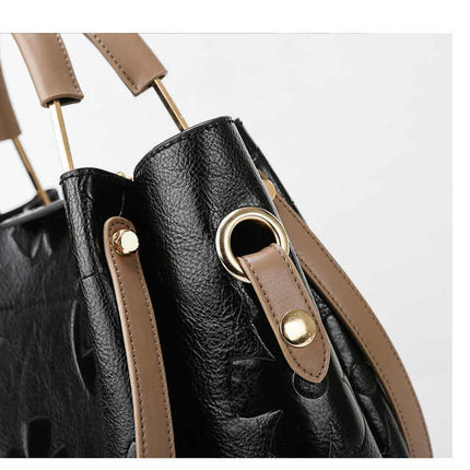 Brown Elegant Embossed PU Leather Tote Bag for Women - Large Capacity Handbag with Inner Pouch