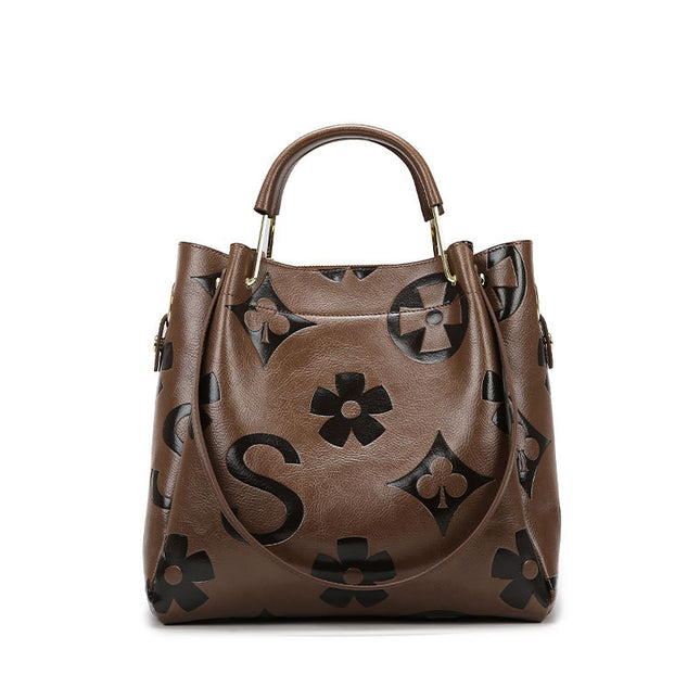 Dark Brown Elegant Embossed PU Leather Tote Bag for Women