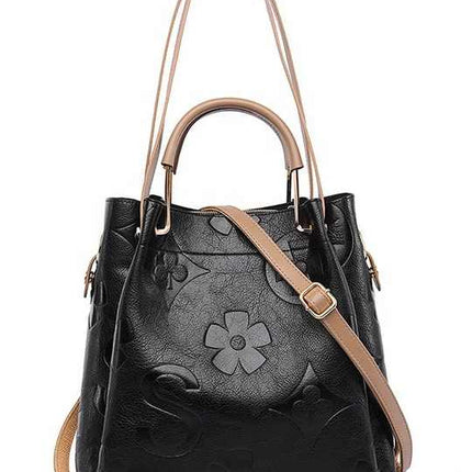 Dark Brown Elegant Embossed PU Leather Tote Bag for Women - Large Capacity Handbag with Inner Pouch