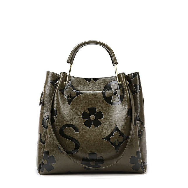 Dark Green Elegant Embossed PU Leather Tote Bag for Women