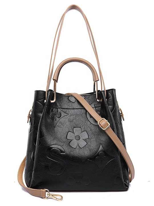 Dark Red Elegant Embossed PU Leather Tote Bag for Women – product detail