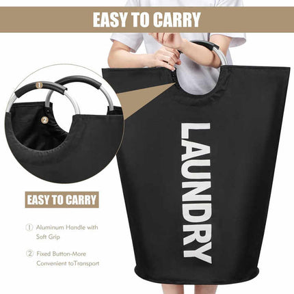 Beige Large-Capacity Double Oxford Fabric Laundry Hamper with Aluminum Handles - Durable Round Clothes Basket for Home Storage