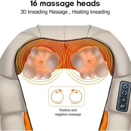 Portable Kneading Neck and Shoulder Massager with Heat - Four-Button Design, Beige
