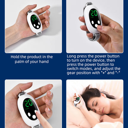 White Portable Sleep Aid Device - EMS Pulse Relaxation & Stress Relief Gadget with LED Display, Adjustable Wrist Strap