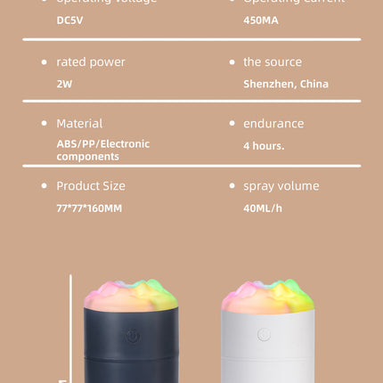 2PCS Blue Portable 350ML LED Desk Humidifier with Non-Wet Design - Silent Cool Mist for Home, Office, and Car