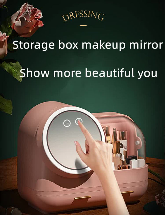 Ivory White LED Vanity Makeup Organizer with Partition Storage and Touch-Control Mirror – product detail