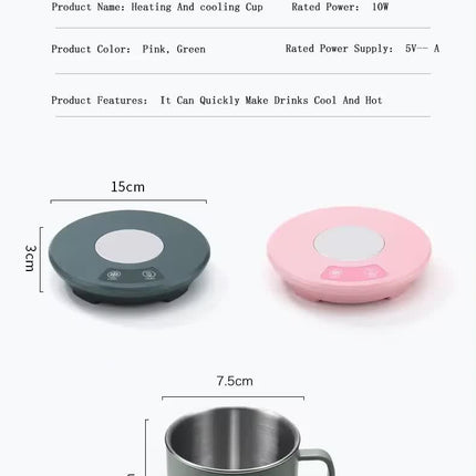 Pink Multifunctional Cooling and Heating Cup with Mug - 10W Rapid Temperature Adjustment