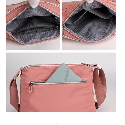 Lightweight Nylon Crossbody Shoulder Bag - Pink, Adjustable Strap, Multi-Pocket Design