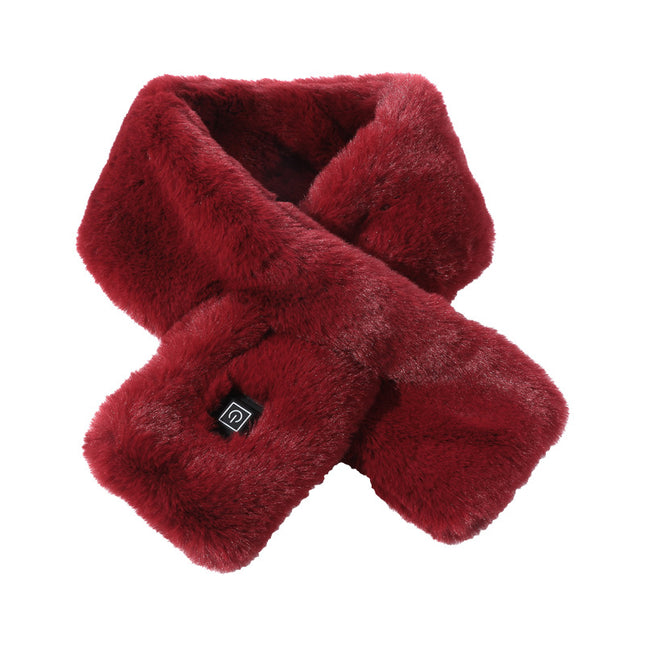Wine Red Adjustable Electric Heated Scarf with Plush Fabric