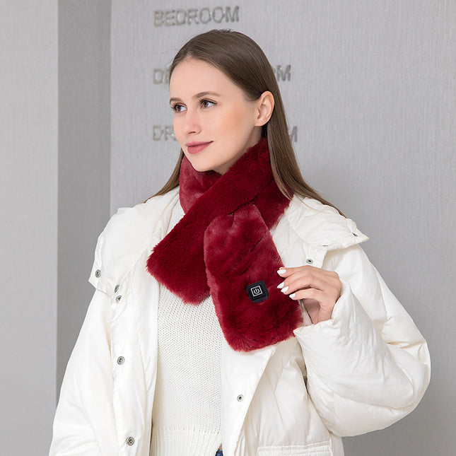 Wine Red Adjustable Electric Heated Scarf with Plush Fabric – product detail