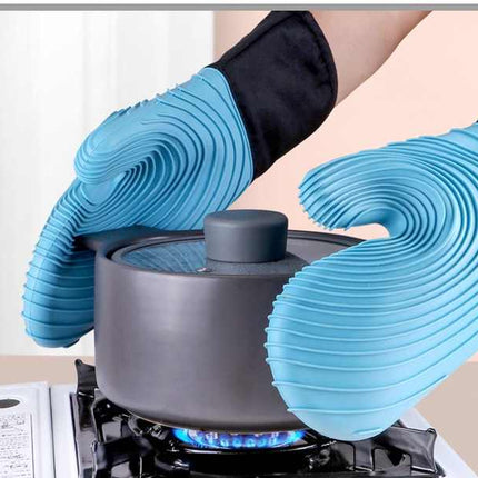 Blue Spiral Pattern Silicone Oven Mitts - Heat Resistant and Non-Slip Design (1 Pair/2 PCS)