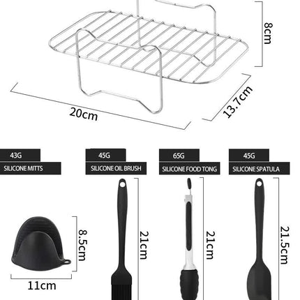 9-Piece Air Fryer Accessories Set - Silicone Liners, Grill Racks, Cooking Tools