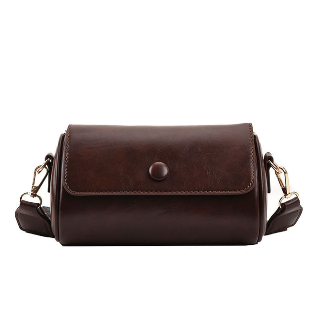Coffee Vintage PU Leather Shoulder Bag with Adjustable Strap