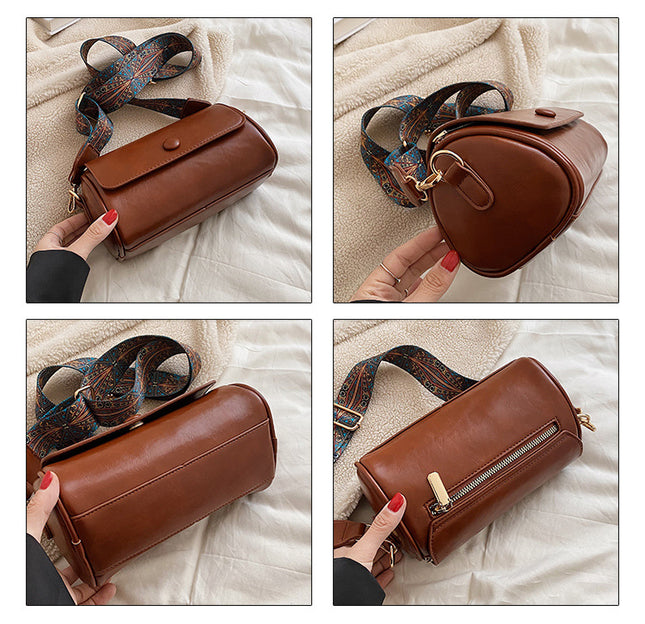Coffee Vintage PU Leather Shoulder Bag with Adjustable Strap – product detail