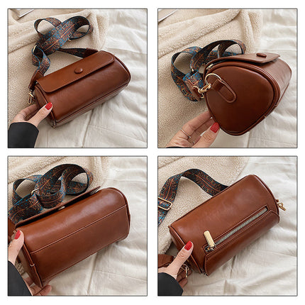 Pink Vintage PU Leather Shoulder Bag with Adjustable Strap - Compact and Stylish