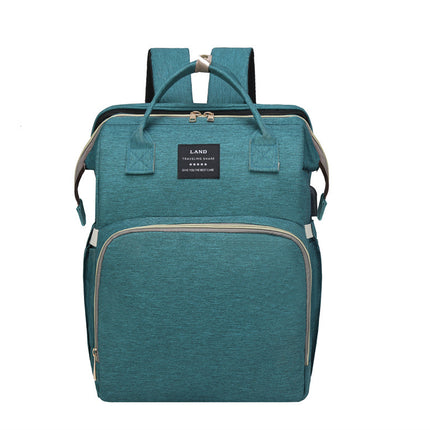 Multifunctional Diaper Backpack with Mosquito Net and Insulated Pockets - Green
