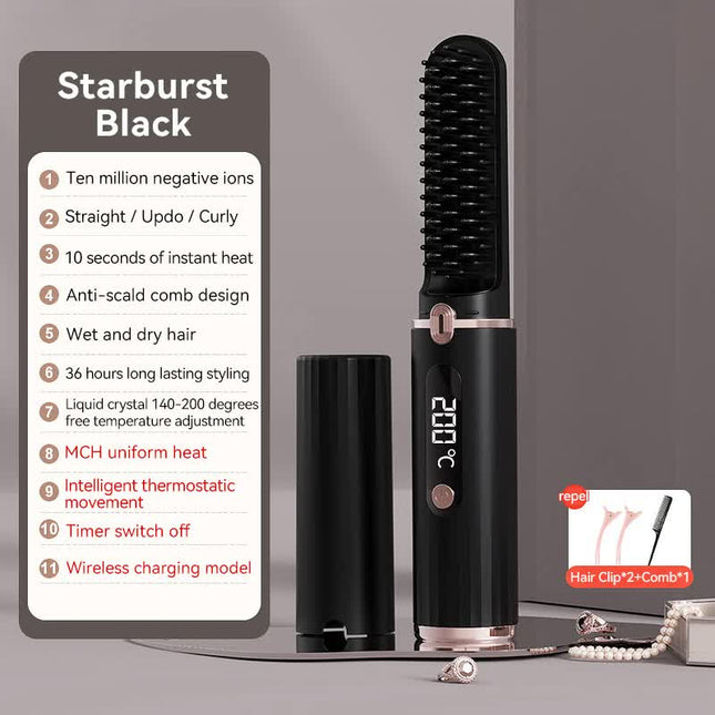 Cordless Hair Straightener Brush with Adjustable Temperature