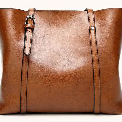 Elegant PU Leather Tote Bag with Detachable Strap - Wine Red