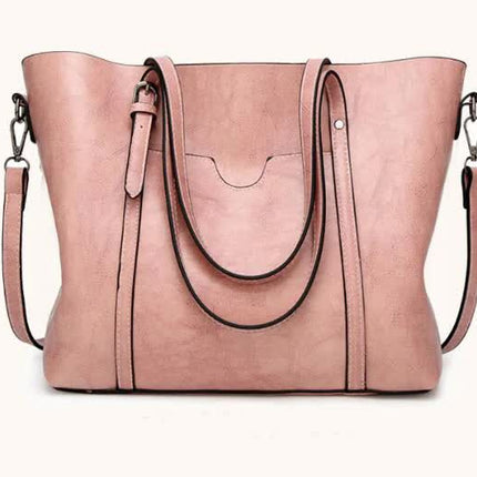 Elegant PU Leather Tote Bag with Detachable Strap - Pink
