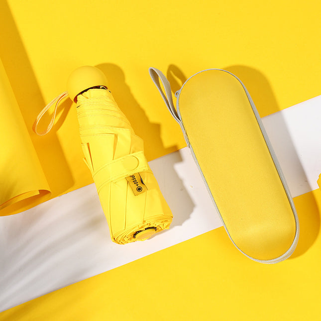 Yellow Compact 5-Fold Umbrella with UV Protection Wind Resistance and Travel-Friendly Design