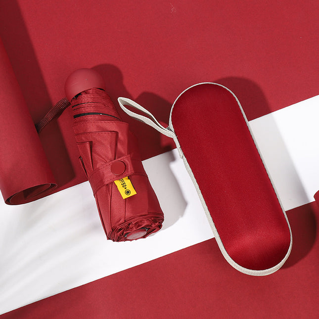 Red Compact 5-Fold Umbrella with UV Protection Wind Resistance and Travel-Friendly Design