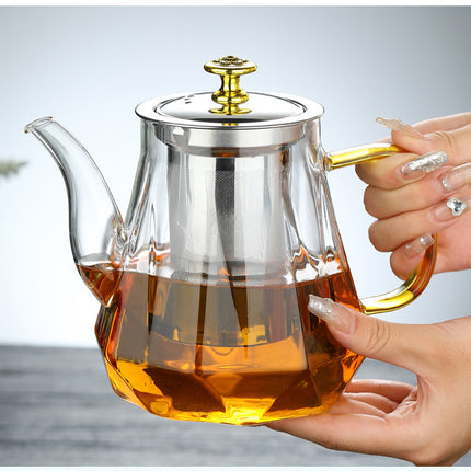 Elegant Glass Teapot with Gold Handle and Stainless Steel Infuser - 800ml Capacity