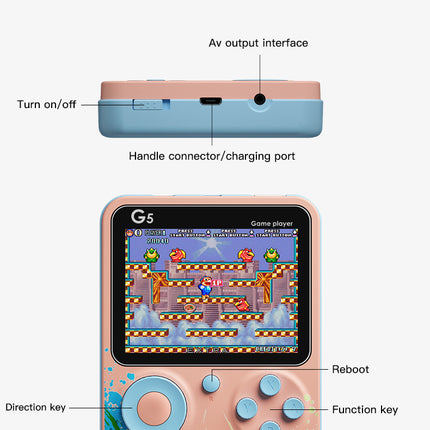G5 Retro Handheld Game Console with 500 Classic Games - Sky Blue with gamepad