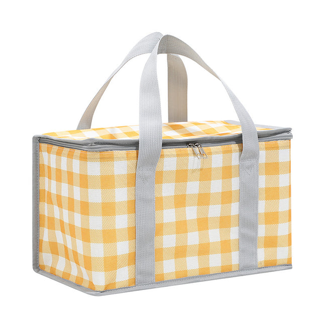 2PCS Yellow Insulated Picnic Lunch Bag with Checkered Design Thermal Storage for Hot and Cold Items