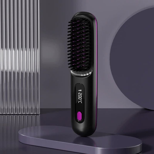 Black Wireless Hair Straightening Brush