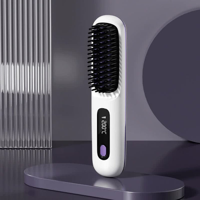 White Wireless Hair Straightening Brush