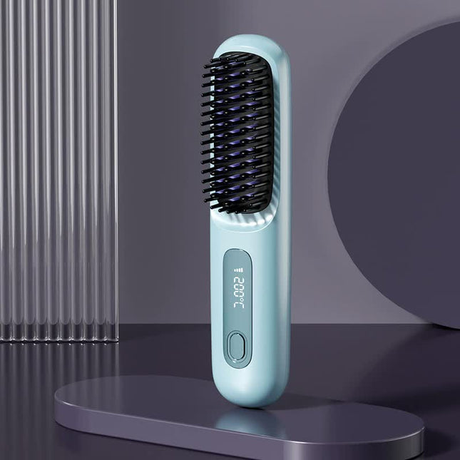 Blue Wireless Hair Straightening Brush