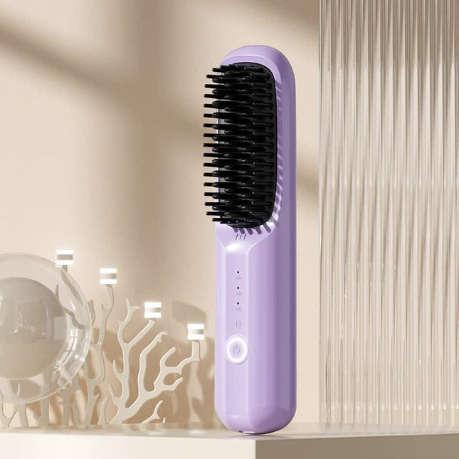Purple Rechargeable Wireless Hair Straightening Brush