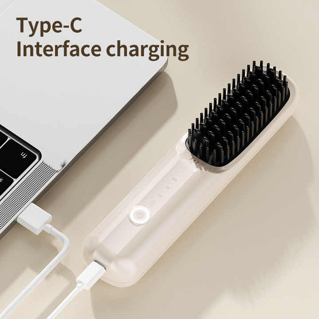 Black Rechargeable Wireless Hair Straightening Brush – product detail