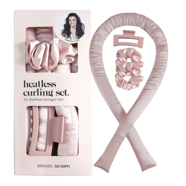 5PCS Pink Heatless Hair Curling Set with Scrunchie and Hair Clip