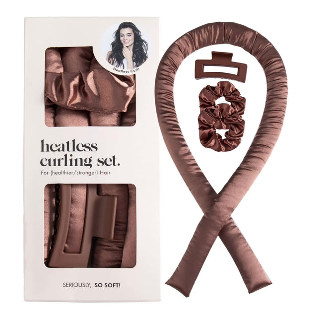 5PCS Brown Heatless Hair Curling Set with Scrunchie and Hair Clip