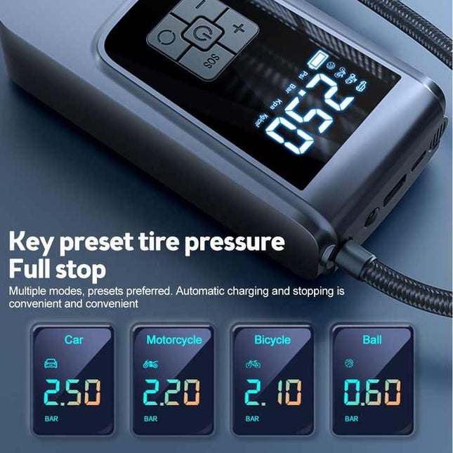 Portable Digital Tire Inflator Pump with LCD Display Type-C Charging and 150 PSI Max Pressure – product detail