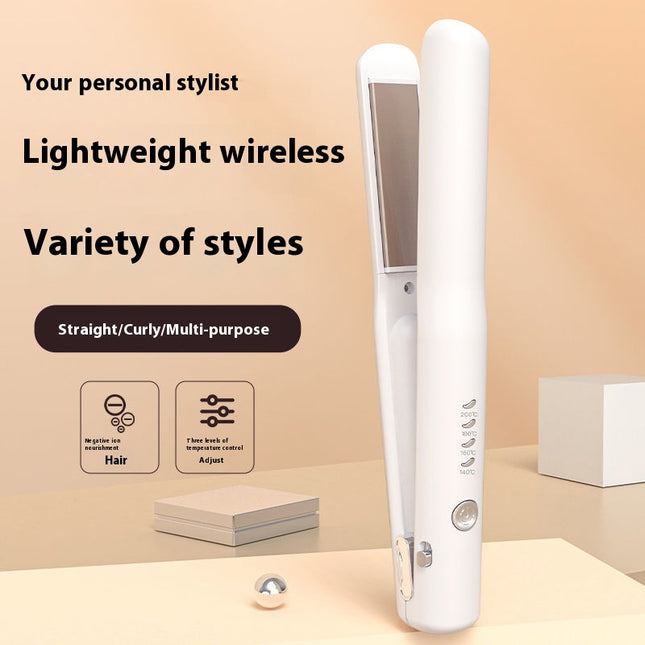 White Portable Wireless Hair Straightener with Adjustable Temperature