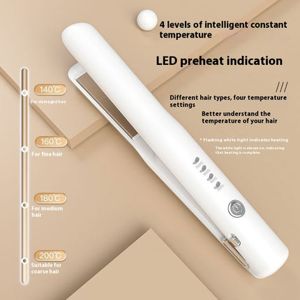 Pink Portable Wireless Hair Straightener with Adjustable Temperature - USB Type-C Charging, Lightweight Design