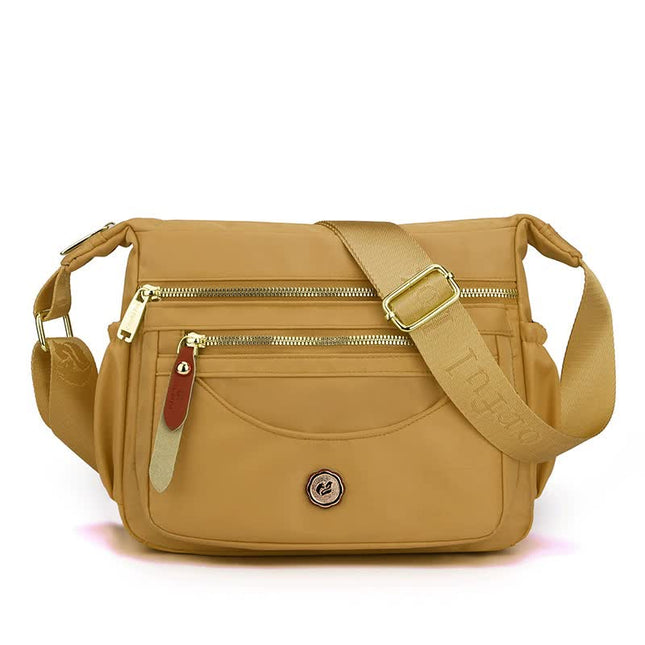 Gold Nylon Crossbody Bag with Multiple Compartments