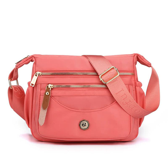 Pink Nylon Crossbody Bag with Multiple Compartments