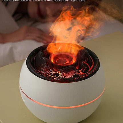 Volcanic Flame Aroma Diffuser (White Crack Style)- 360ml Ultrasonic Humidifier with 7-Color LED Light and Adjustable Mist for Home and Office