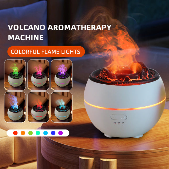Volcanic Flame Aroma Diffuser (Black Ordinary Style)- 360ml Ultrasonic Humidifier with 7-Color LED Light – product detail