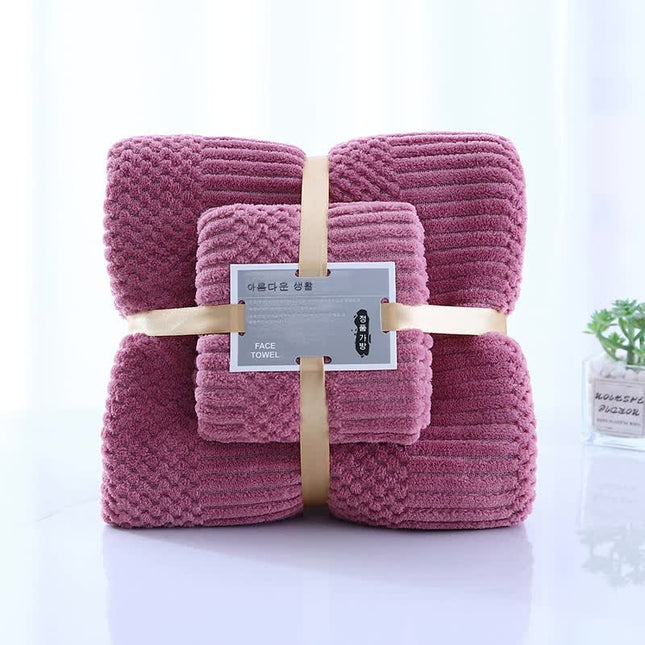 (2 PCS Purple) Coral Fleece Towel and Bath Towel Set
