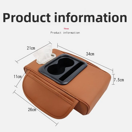 GT-6 No embroidery Gray ,Multifunctional Car Armrest Storage Box Cushion - Universal Fit with Cup Holder and Tissue Dispenser
