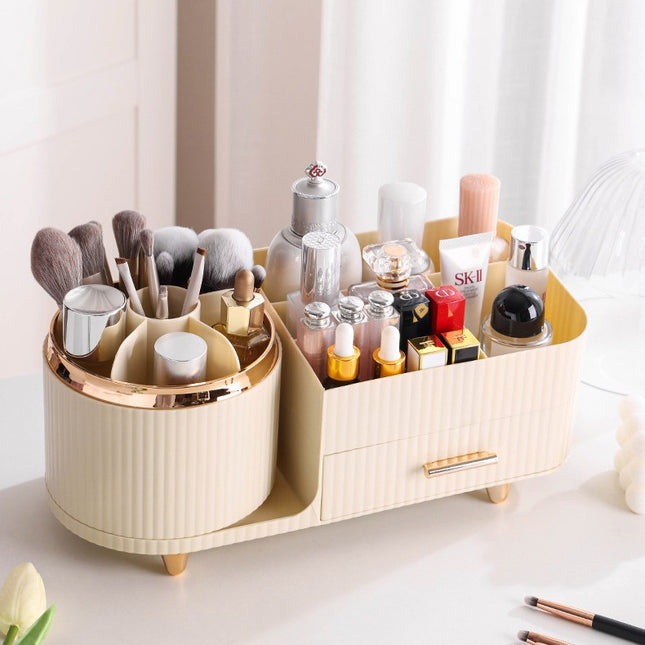 Cream Color Rotating Makeup Organizer Box
